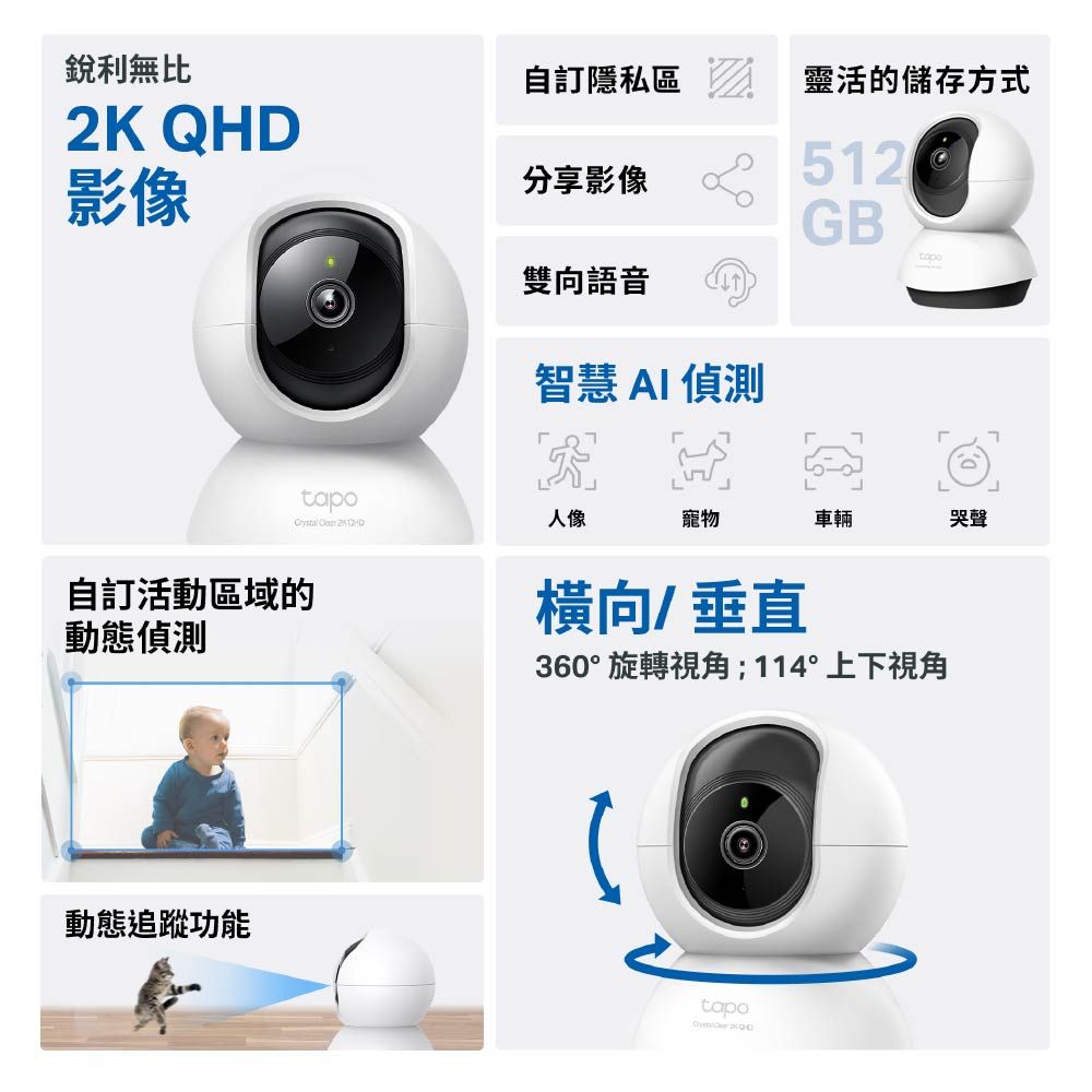 TP-Link 【256G記憶卡組】Tapo C220 AI智慧偵測 2.5K QHD旋轉式無線網路攝影機 監視器 IP CAM
